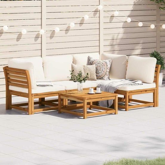 Salon de jardin avec coussins 5 pcs bois d'acacia solide