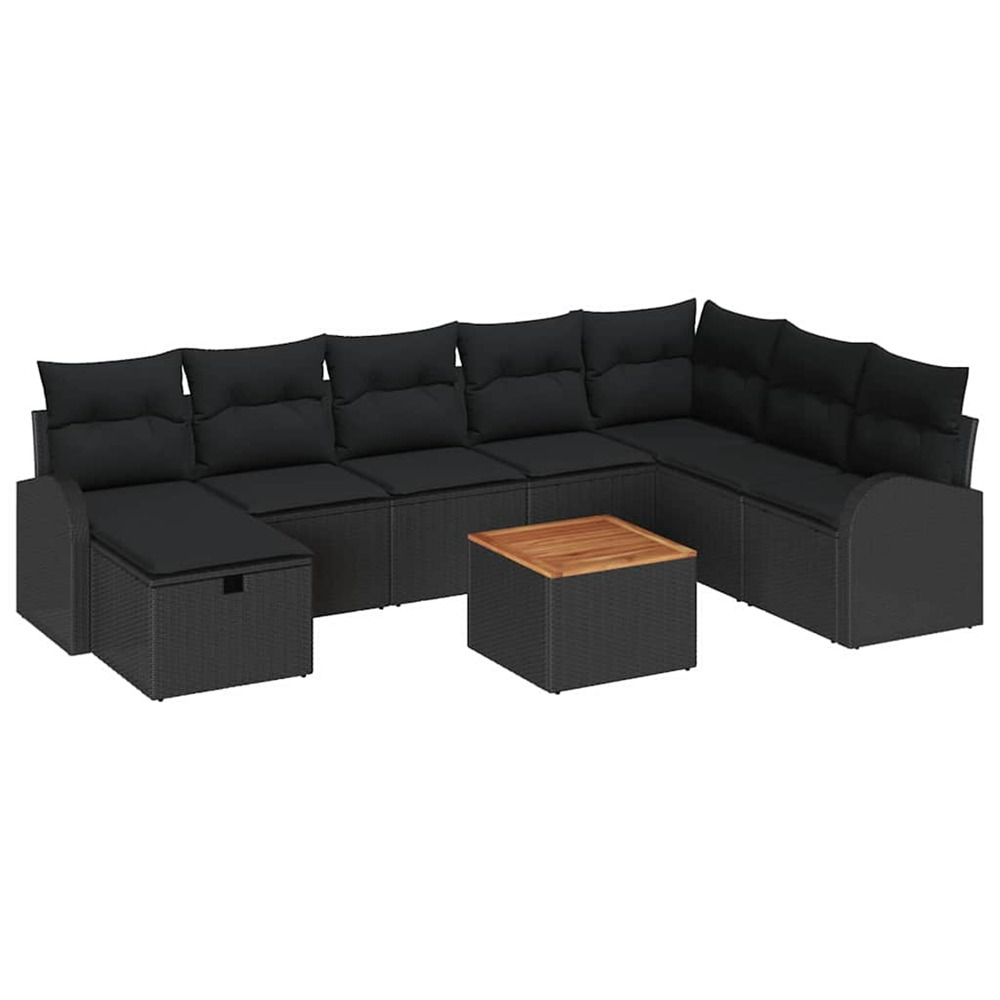 Ensemble de canapé de jardin avec coussin 9 pcs noir poly rotin