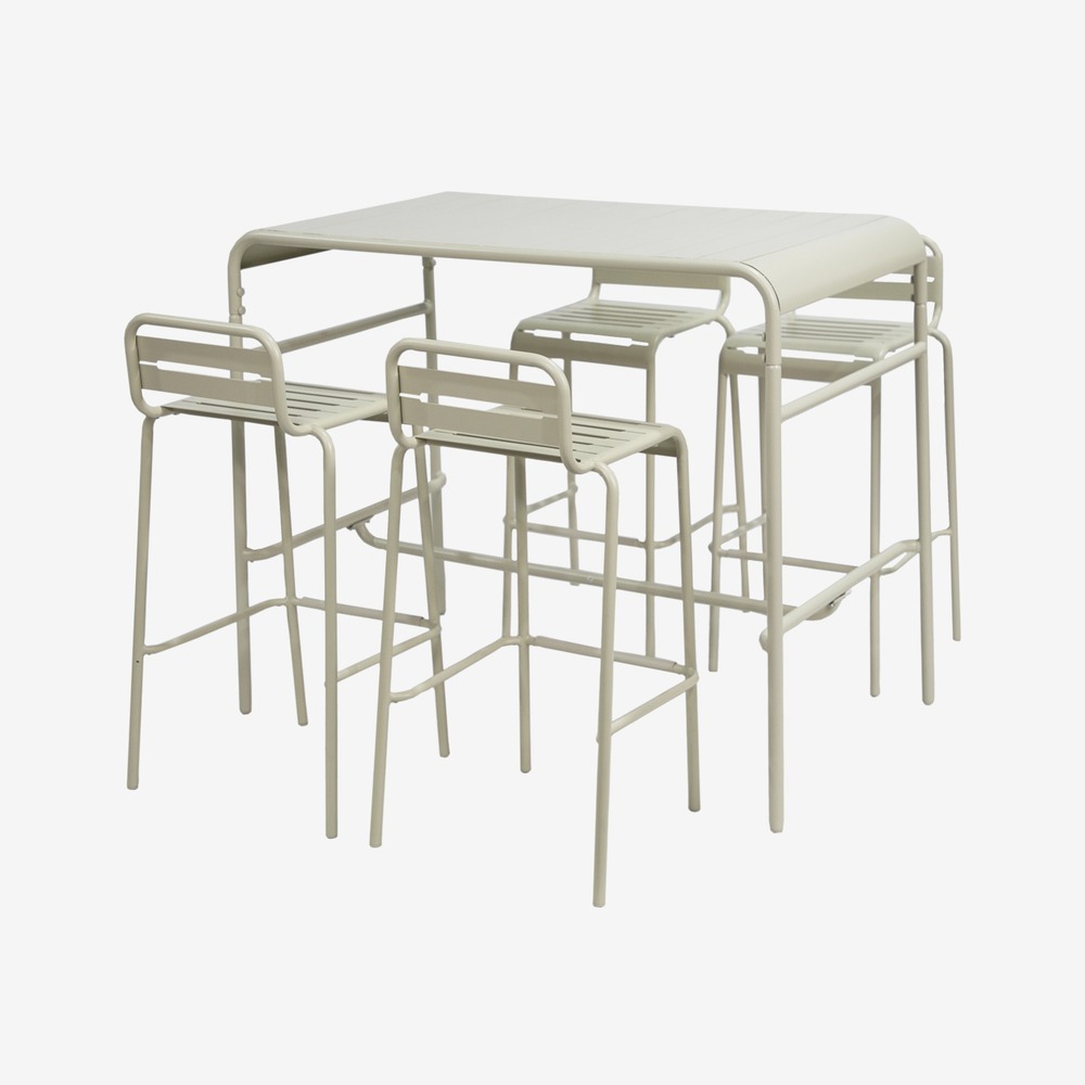 Table haute de jardin amelia, 4 chaises hautes en acier, 120 x 70cm x 95cm