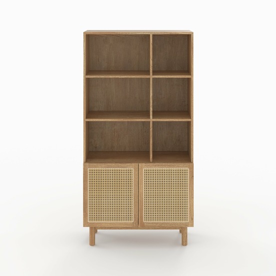 Delya-bibliothèque en bois massif de mindi et rotin