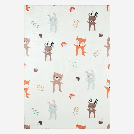Tapis intérieur enfant blanc imprimé animaux thème automnal - ravon