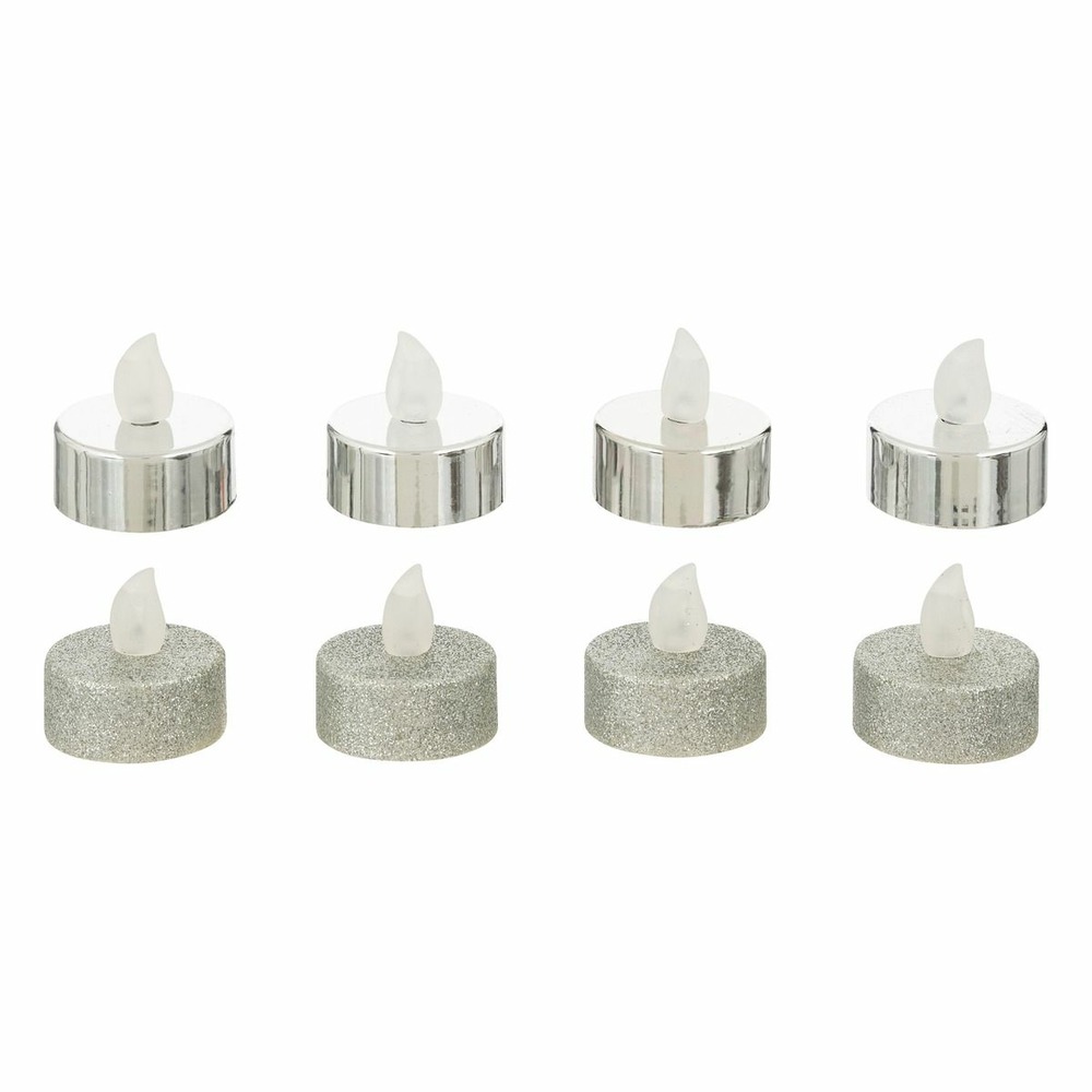 Set 8 bougies lumineuses à led argent métallisé et argent pailleté d 4 cm