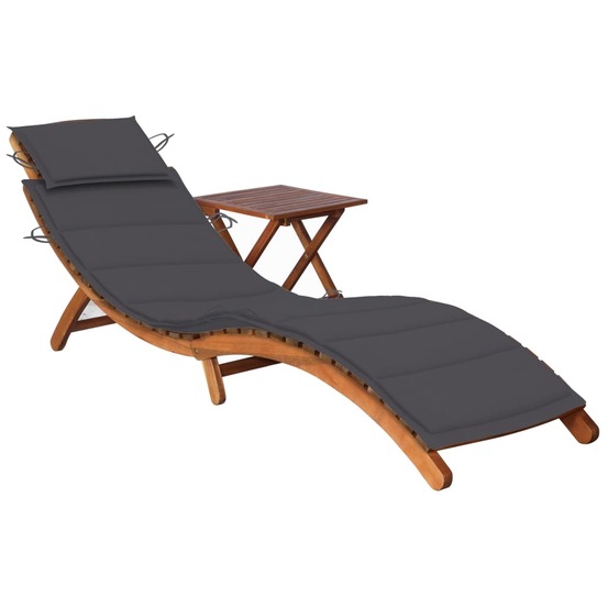 Transat chaise longue bain de soleil lit de jardin terrasse meuble d'extérieur avec table et coussin bois d'acacia