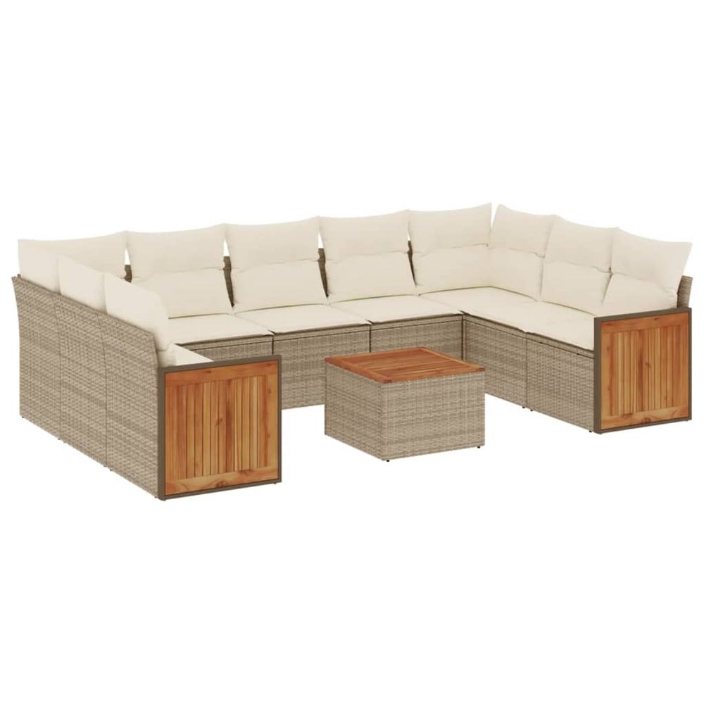Salon de jardin avec coussins 10 pcs beige résine tressée