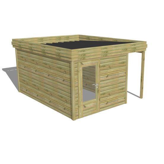 Abri de jardin bois pin traité autoclave 27mm - 3,64x4,34m / 16m2 - bac acier - abri français