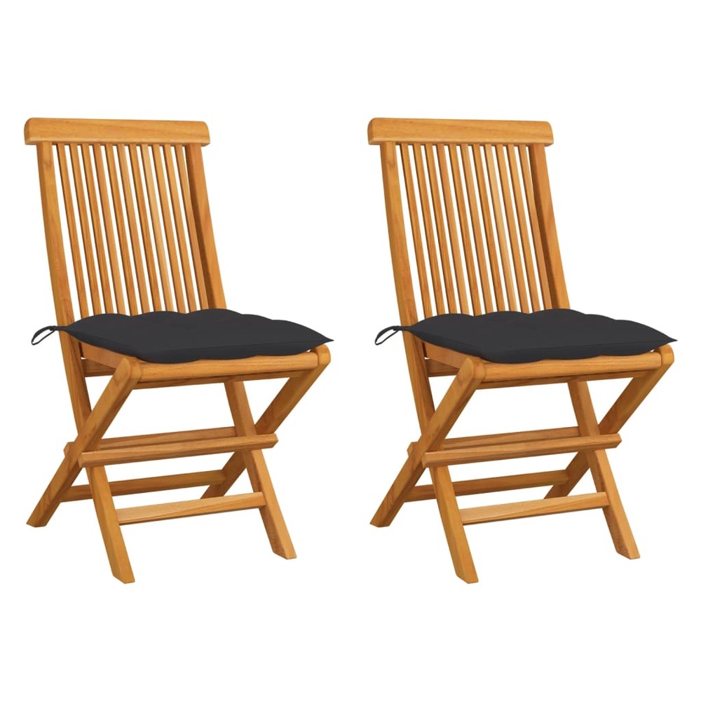 Chaises de jardin et coussins anthracite lot de 2 bois de teck