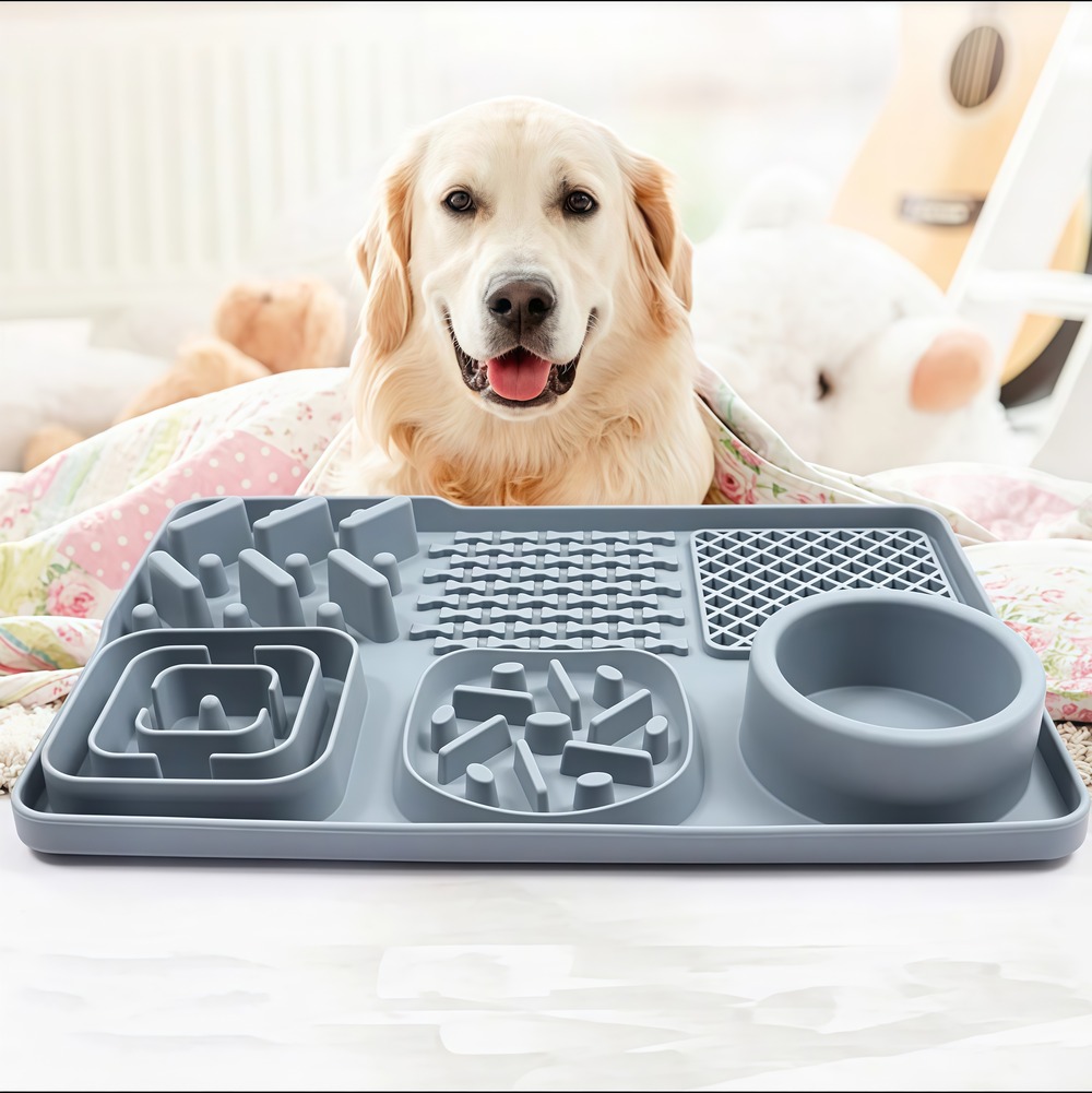 Tapis de léchage multifonctionnel et d'alimentation lente avec ventouse pour chiens