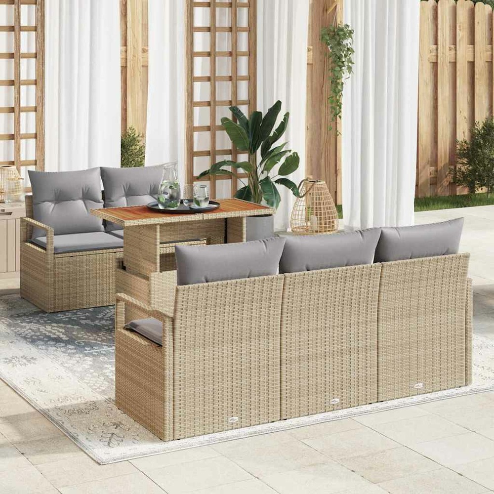Ensemble de canapé de jardin 6 pcs beige poly rotin