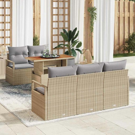 Ensemble de canapé de jardin 6 pcs beige poly rotin