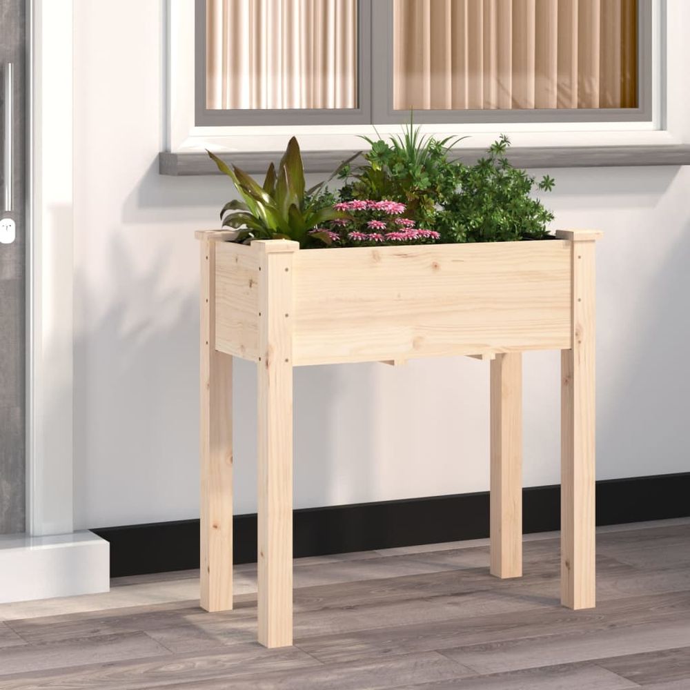 Jardinière sur pieds en bois de sapin avec doublure pour balcon et terrasse