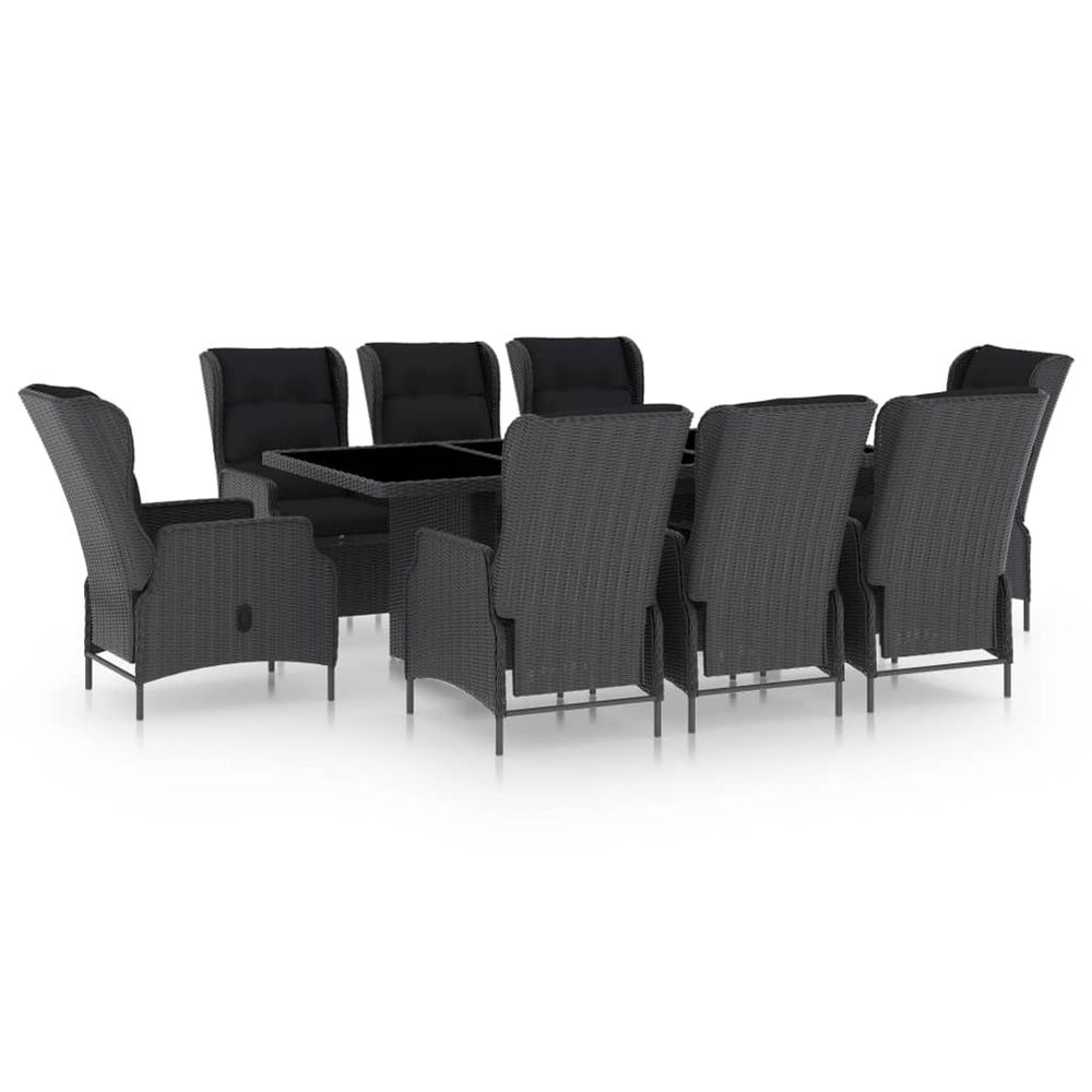 Ensemble à manger d'extérieur 9pcs et coussins rotin gris foncé
