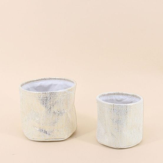 Lot de 2 paniers ronds en coton doré 15,5x13cm