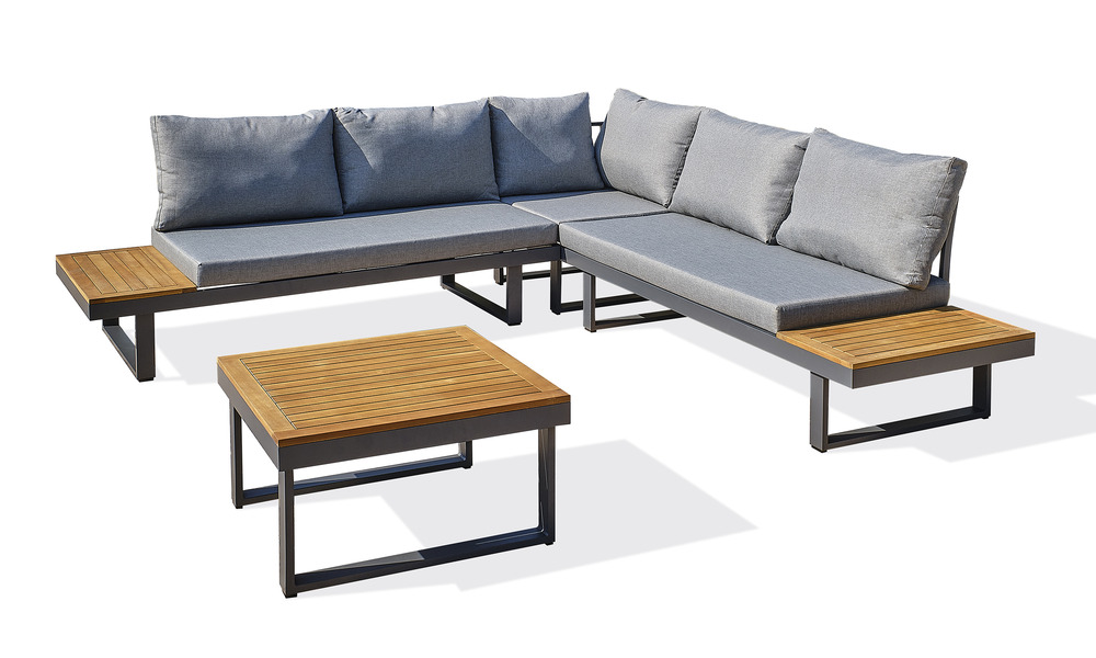 Salon de jardin miyako en bois d'acacia et aluminium anthracite