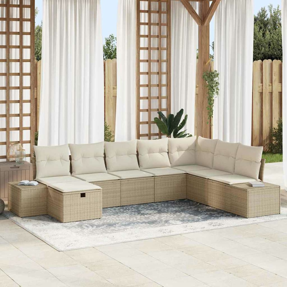 Ensemble de canapé de jardin avec coussin 8 pcs beige polyrotin