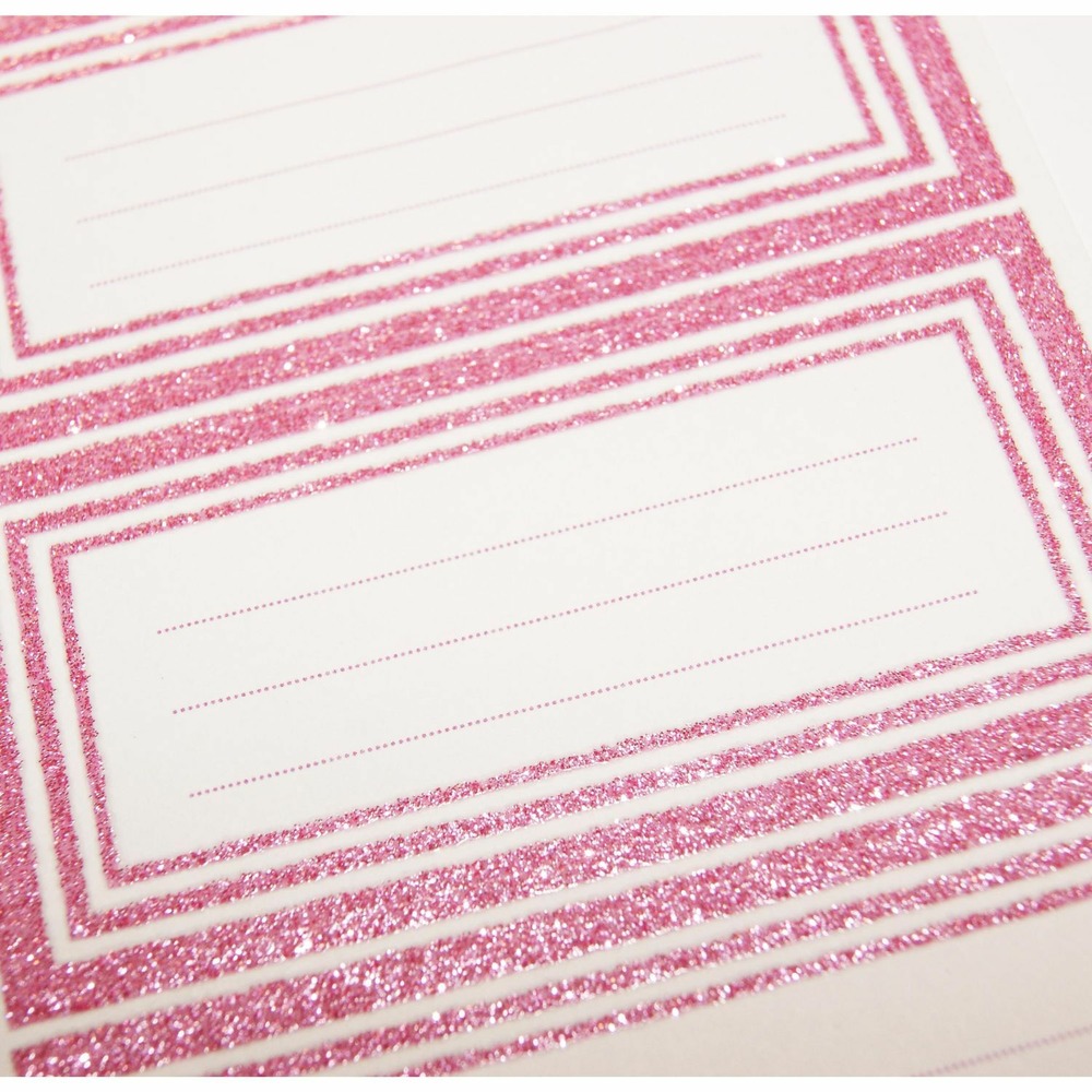 12 étiquettes adhésives scolaires - rectangle rose - paillettes