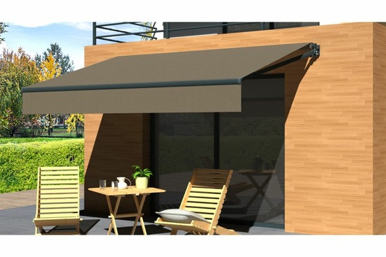 Store banne loggia lite gris anthracite 3,5x2,5m manuel - toile taupe