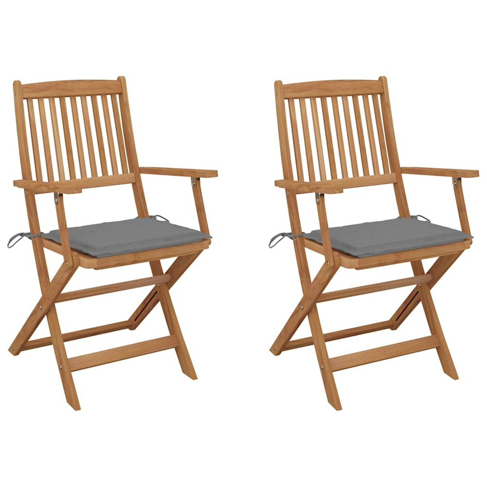 Chaises pliables de jardin lot de 2 avec coussins bois d'acacia