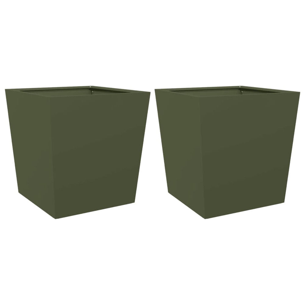 Jardinière d'extérieurs 2 pcs vert olive 50x50x50 cm acier
