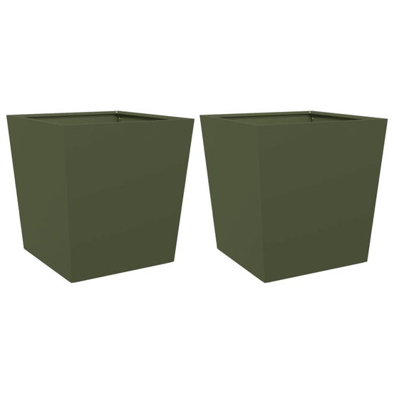 Jardinière d'extérieurs 2 pcs vert olive 50x50x50 cm acier