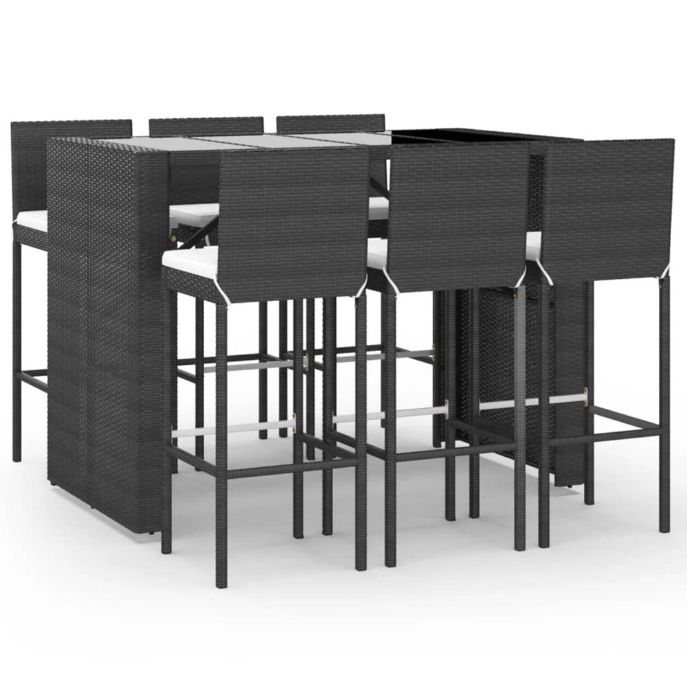 Ensemble de bar de jardin 7 pcs avec coussins noir poly rotin