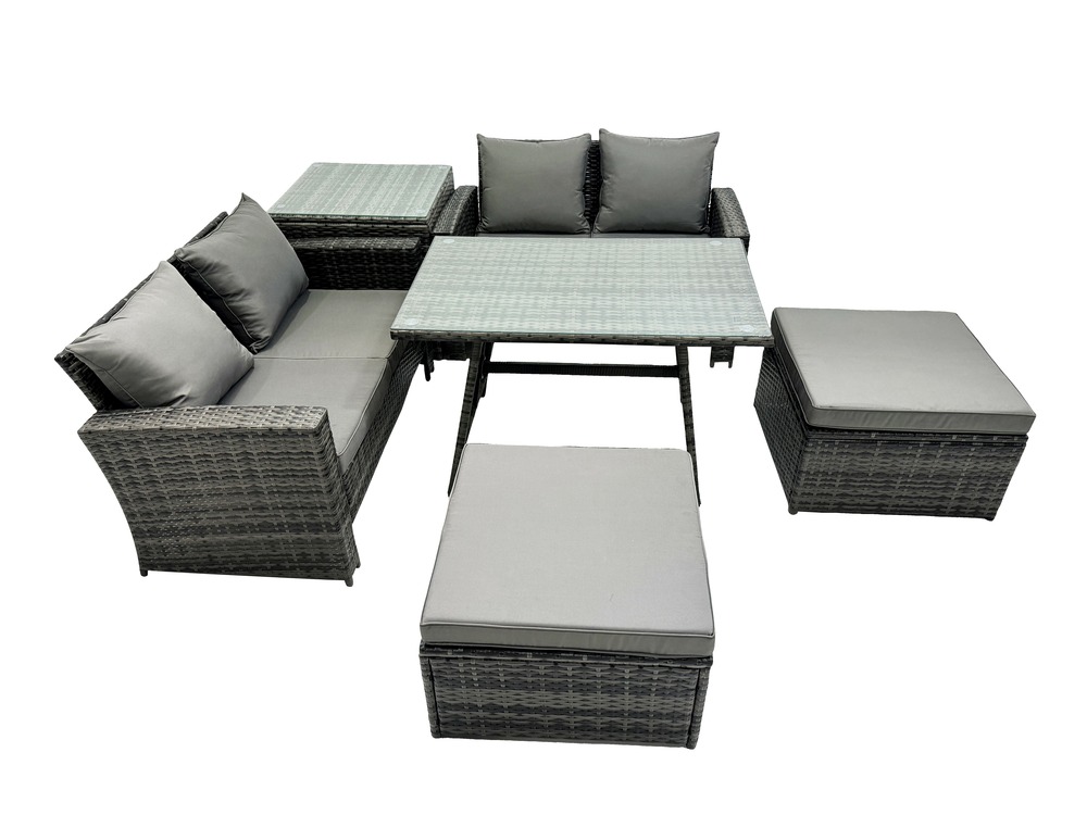 6 places ensemble de canapé en rotin extérieur avec table à manger canapé à deux places 2 grand tabourets table d'appoint