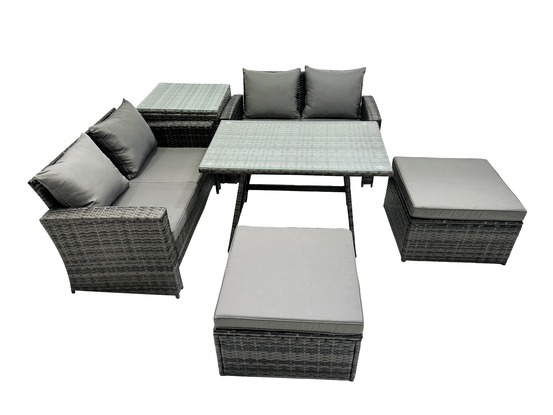 6 places ensemble de canapé en rotin extérieur avec table à manger canapé à deux places 2 grand tabourets table d'appoint