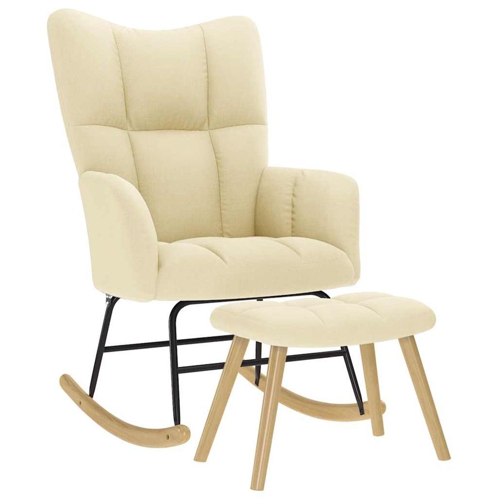 Chaise à bascule avec repose-pied crème tissu