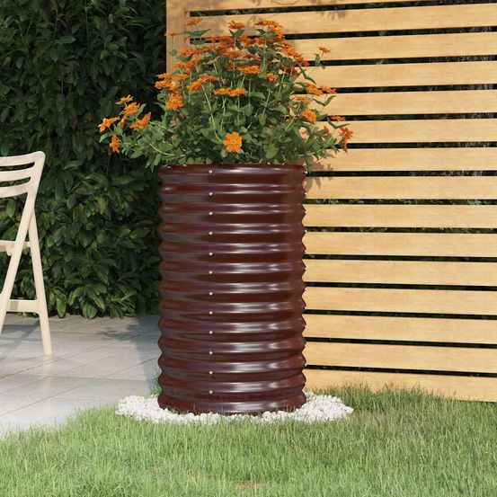 Grand pot de fleur haut en acier galvanisé pour jardin marron 40x68 cm