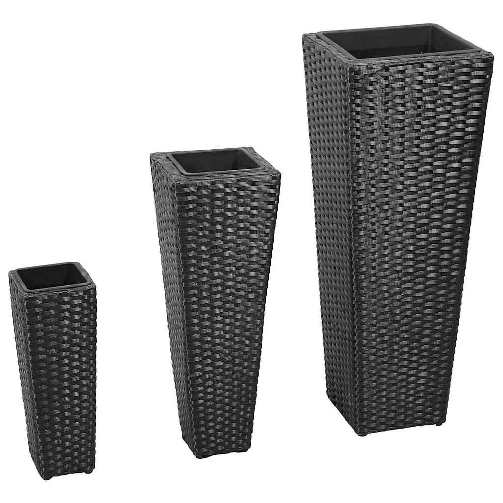 Lot de 3 jardinières hautes résine tressée pour jardin et balcon noir