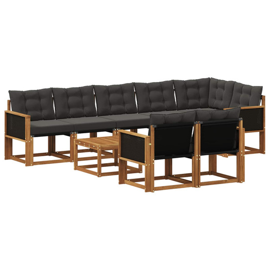 Ensemble de canapés d'extérieur 9 pcs naturel et noir