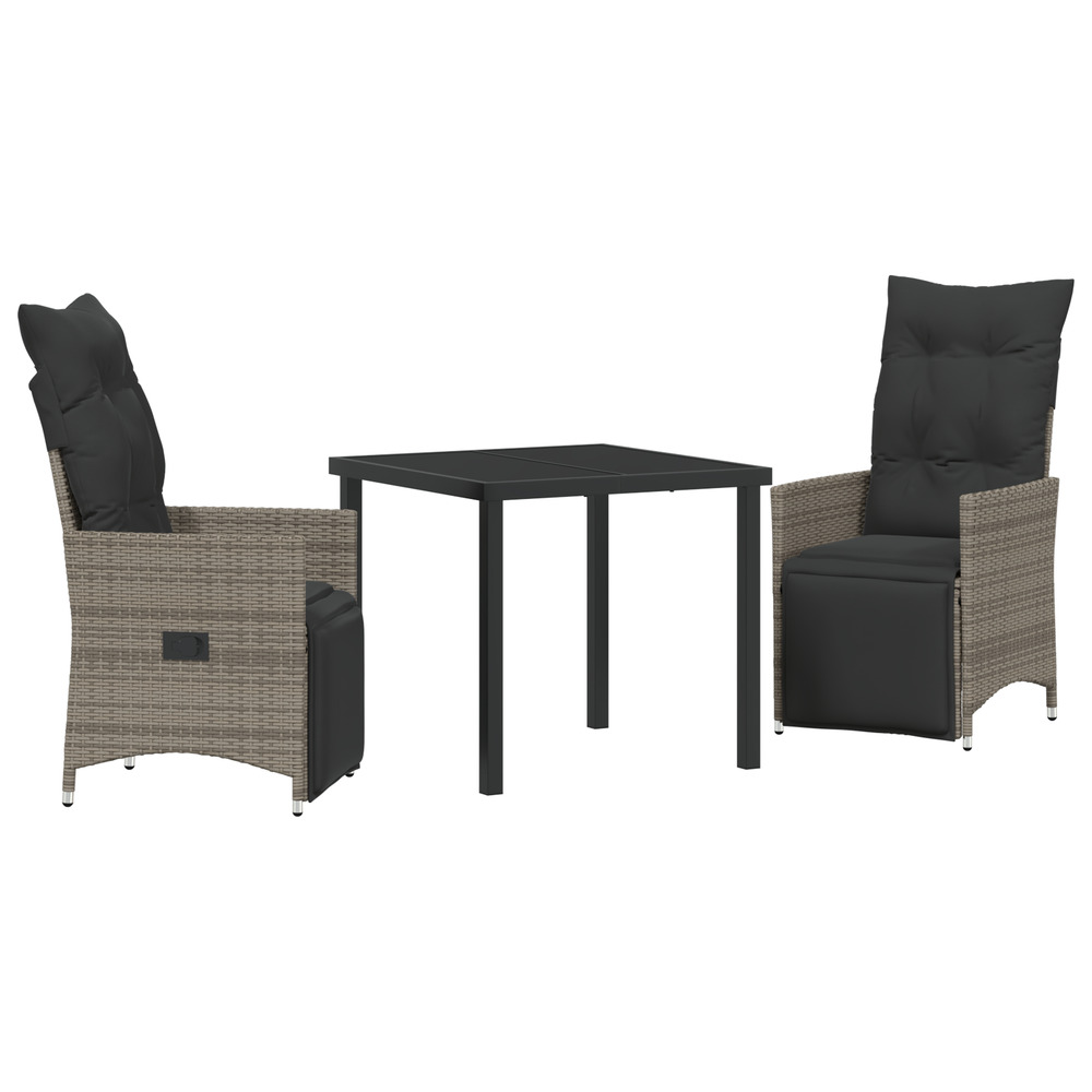 Set de salle à manger de jardin 3 pièces avec coussins gris poly rattan