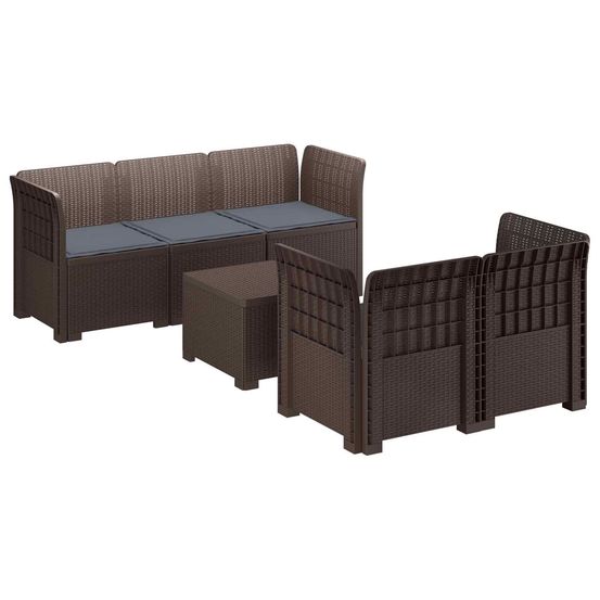 Canapé de jardin 5 places avec coussins aspect rotin pp marron