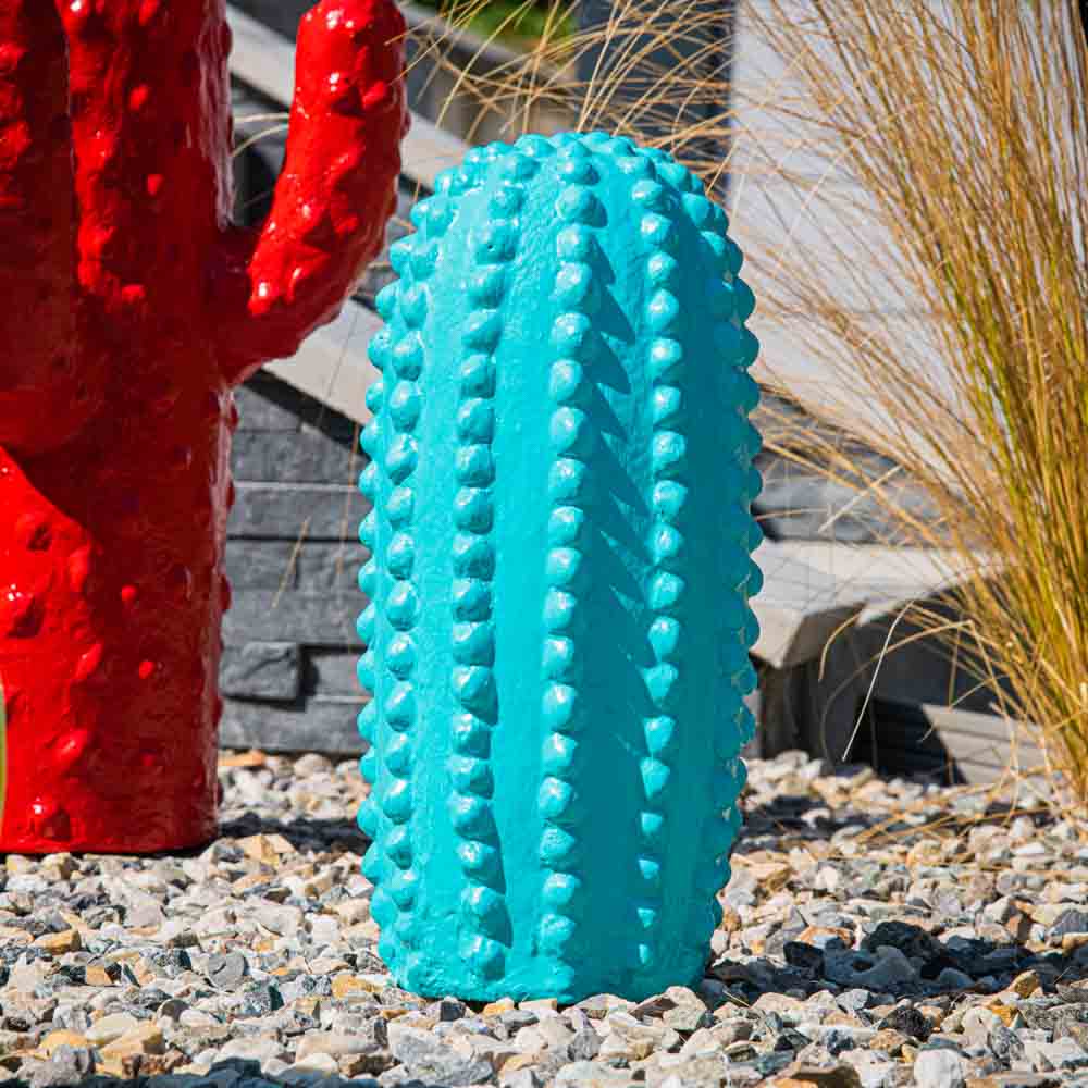 Statue cactus jardin deco bleu 30 cm