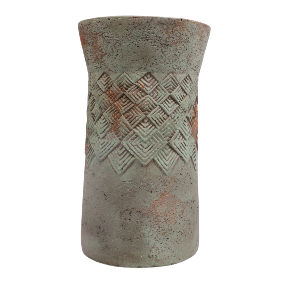 ° cache-pot haut en béton vert de gris ø15 x 26 cm