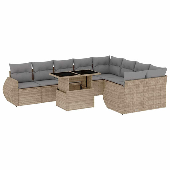 Salon de jardin avec coussins 10 pcs beige résine tressée