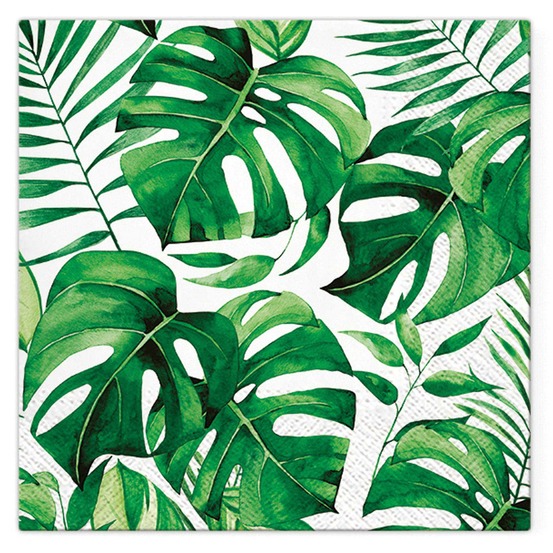 20 serviettes en papier 33 x 33 cm feuilles monstera