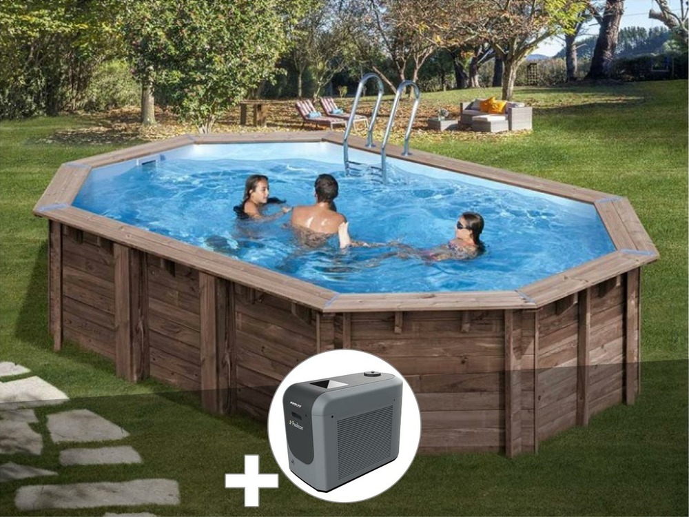 Kit piscine bois macadamia 6,32 x 3,35 x 1,30 m + poolican