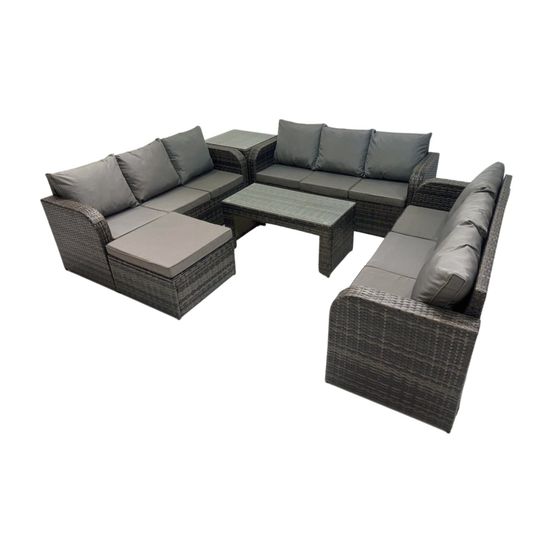 Ensemble de canapés en rotin 10 places salon de jardin avec table basse rectangulaire table d'appoint grand tabouret canapé 3 places