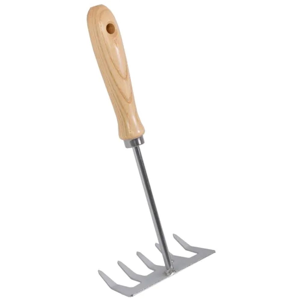 Râteau à main 5 dents - acier galvanisé, manche frêne - l 28 cm