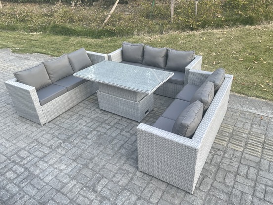 Ensemble de meubles de jardin en rotin ave canapé,table élévatrice,pour pelouse terrasse intérieure 4 pièces groupe de sièges