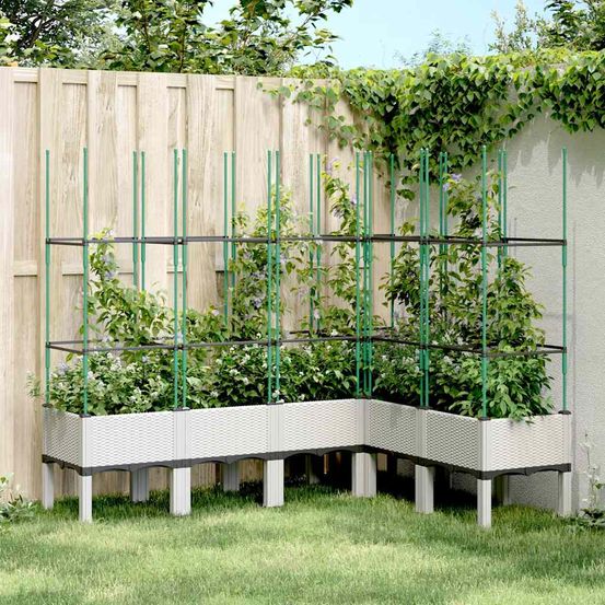 Jardinière surélevée avec treillis pp plantes grimpantes blanc 160x120cm