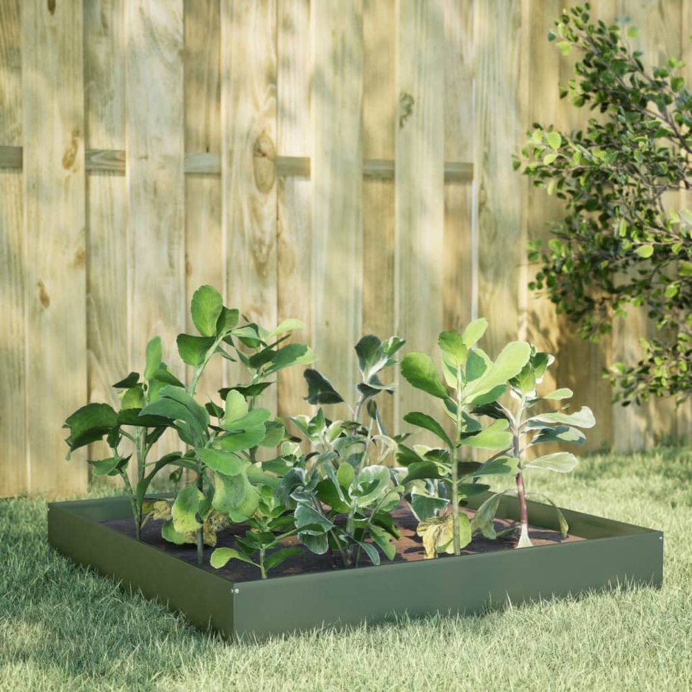 Grand carré potager acier 100x100x26 cm culture facile vert olive