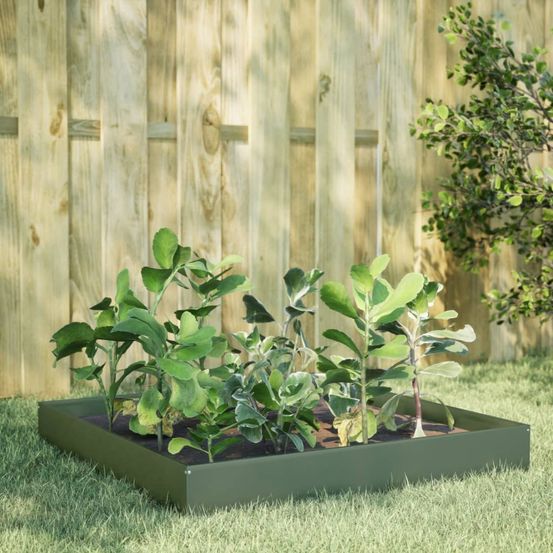 Grand carré potager acier 100x100x26 cm culture facile vert olive