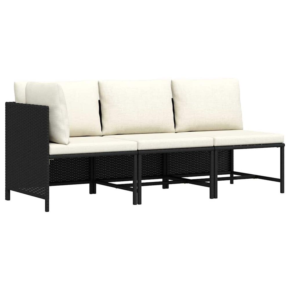 Canapés de jardin 3 pcs avec coussins noir résine tressée