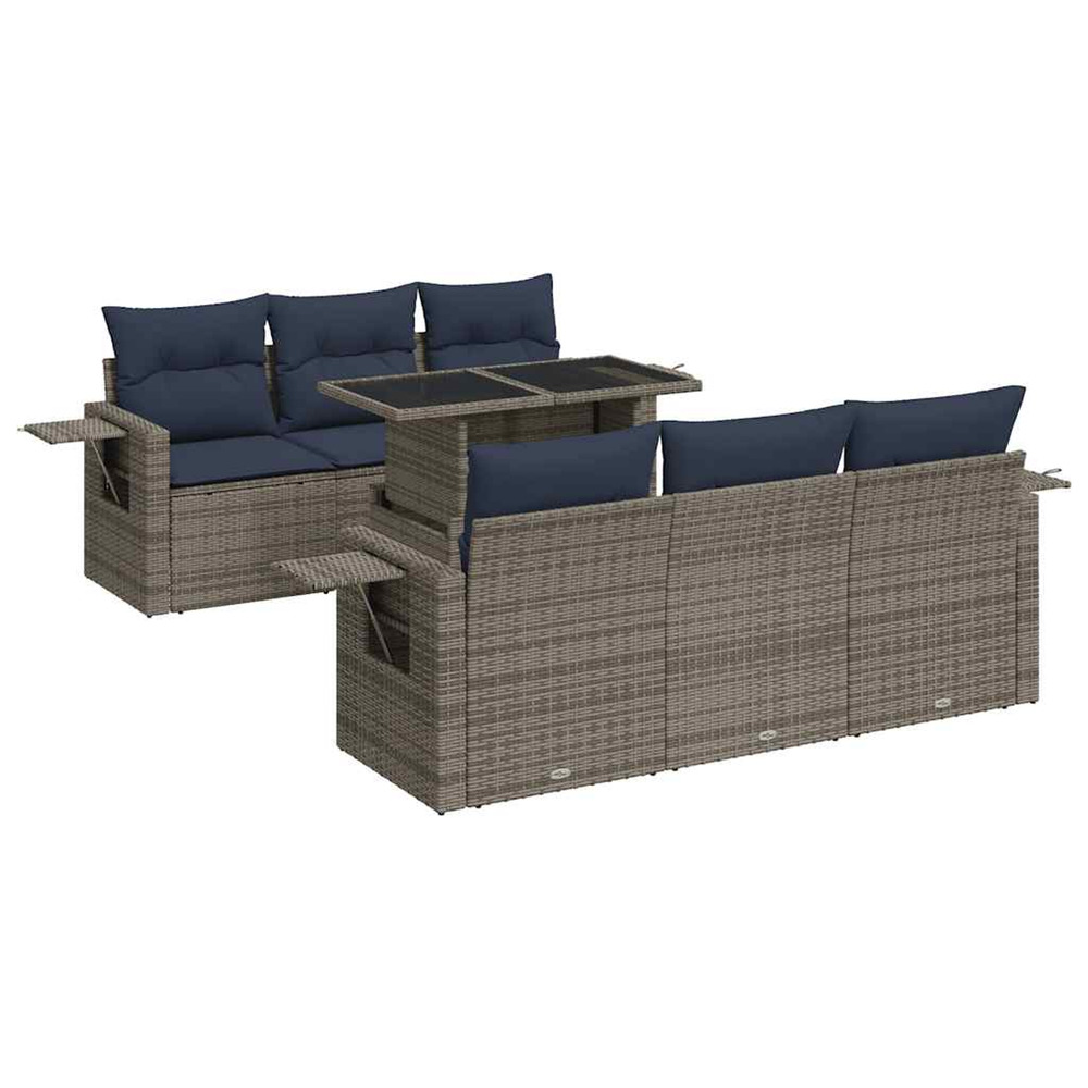 Salon de jardin avec coussins 7 pcs gris résine tressée acacia