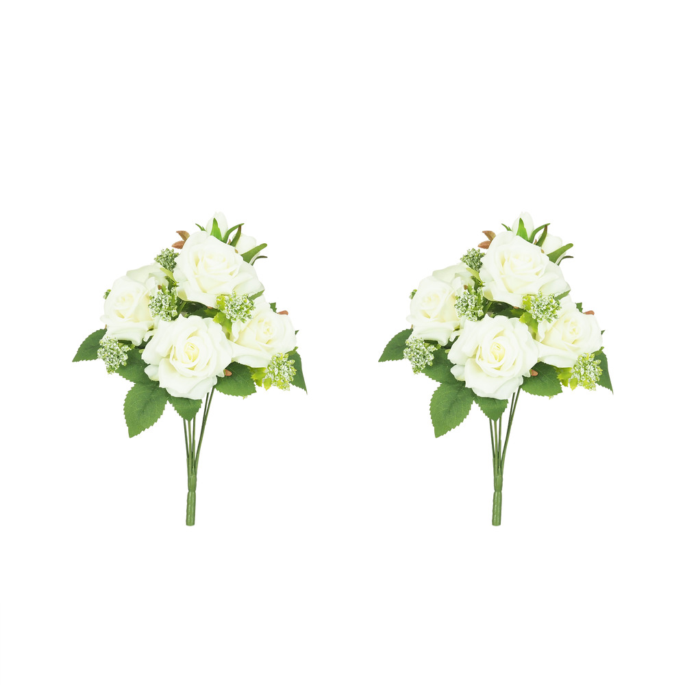 Bouquet artificiel de roses 32cm blanc lot de 2