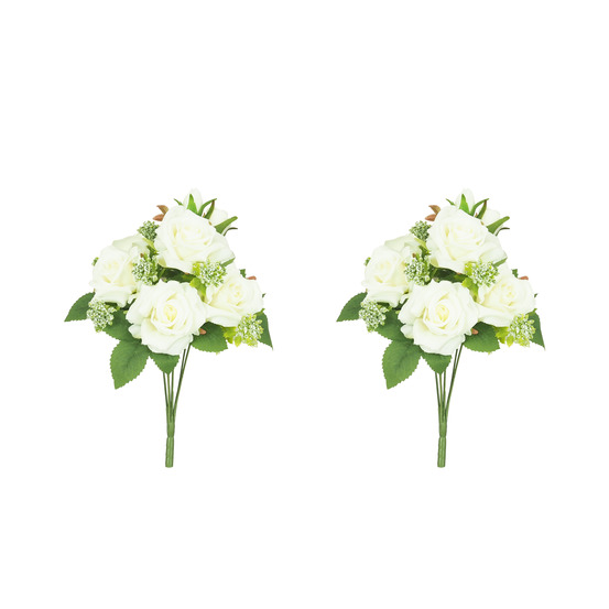 Bouquet artificiel de roses 32cm blanc lot de 2