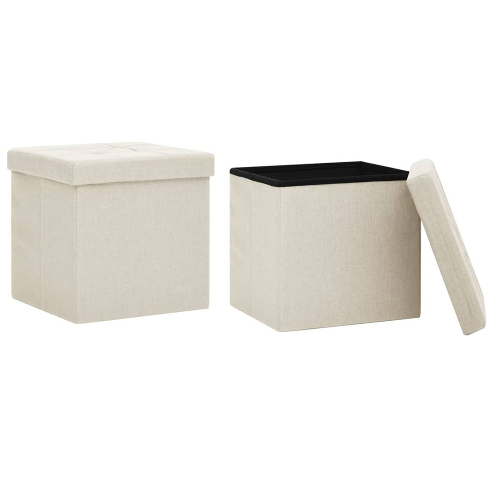 Tabourets de rangement pliables lot de 2 blanc crème faux lin