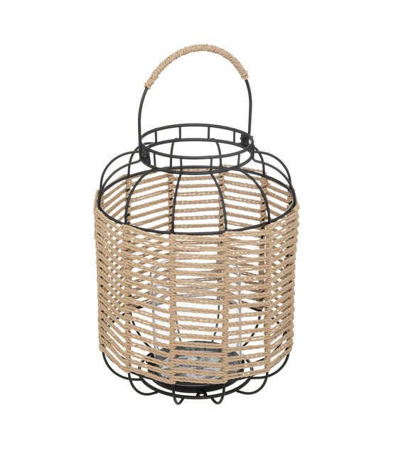 Lanterne photophore en métal et corde bougeoir en verre d 22 x h 27,5 cm