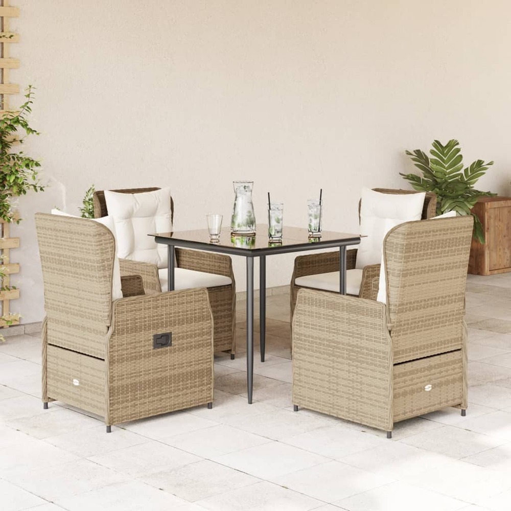 Ensemble à manger de jardin avec coussins 5pcs beige poly rotin